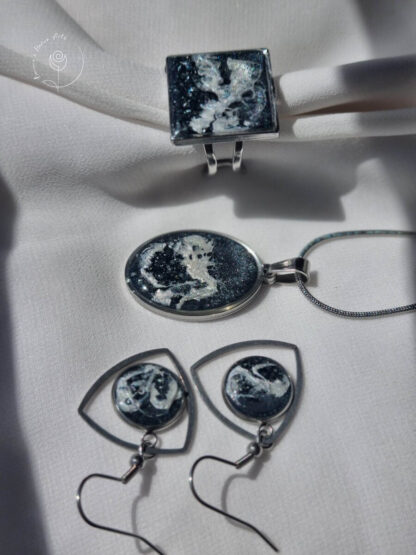 Black Ocean theme resin jewelry set