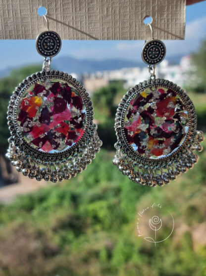 Silver Jhumka customized with dried rose petals