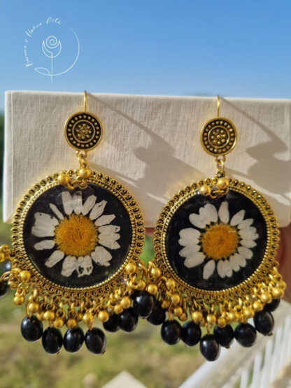 Floral Black pearl Golden Jhumka