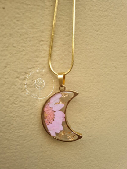 Gold plated floral moon pendant