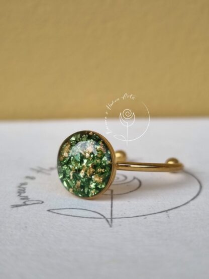 Golden ring customized with Green Glass stones