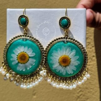 Green Floral Golden Round Jhumka