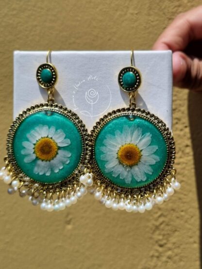 Green Floral Golden Round Jhumka