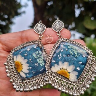 Floral Silver Square Jhumka