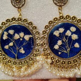 Blue Floral Golden Round Jhumka