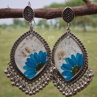 Blue Floral Silver Drop Jhumka