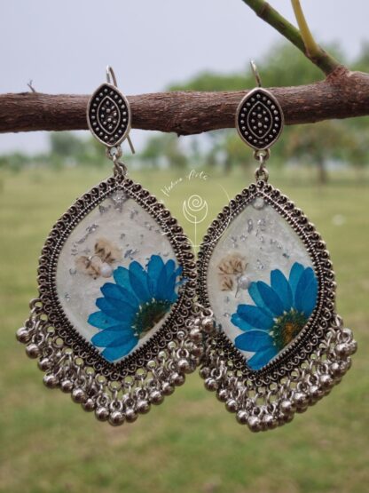 Blue Floral Silver Drop Jhumka