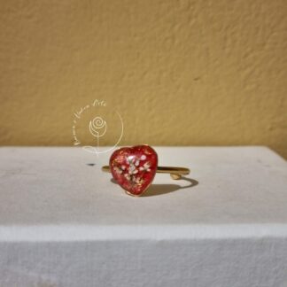 Peach White Floral Heart Golden Ring