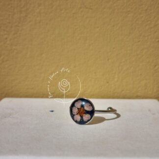 Blue Pink Floral Round Silver Ring