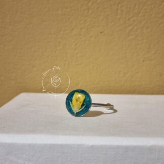 Blue Yellow Floral Round Silver Ring